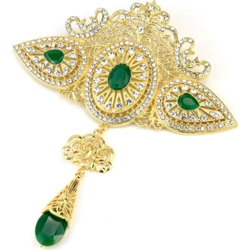 Sunspicems Gold Color Moroccan Brooch for Women Wedding Caftan Big Size Full Rhinestone Arabic Banquet Jewelry Bridal Gift