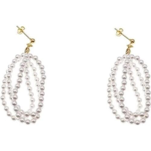 S925 Sterling Silver INS cold wind simple winding pearl circle temperament earrings womens Jewelry