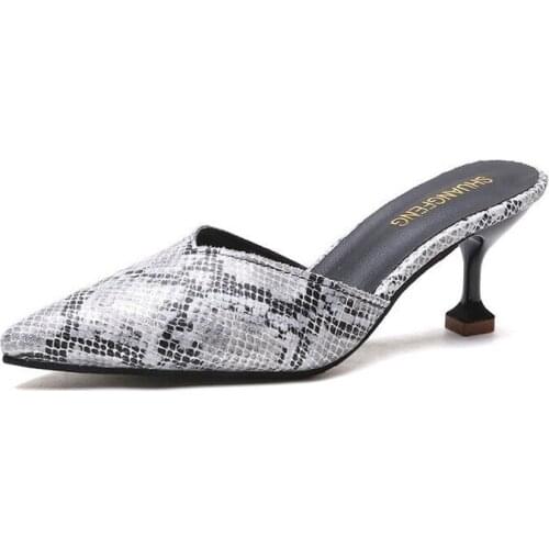 Women Slippers Snake Print Strappy Mule High Heels Slippers Sandals Flip Flops Pointed Toe Slides Party Shoes Woman