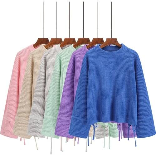 Autumn winter women sweater knitted long sleeve o neck solid casual cute kawaii sweater