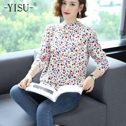 YISU Womens Turtleneck Knitted Sweater Women Autumn Winter Imitation mink Half Turtleneck Female Spotted printed Jumper Sweater