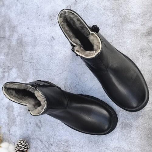 Winter Boots Women Natural Wool Woman Snow Boots 100% Genuine Leather Womens Boots on the platform Female Winter Shoes