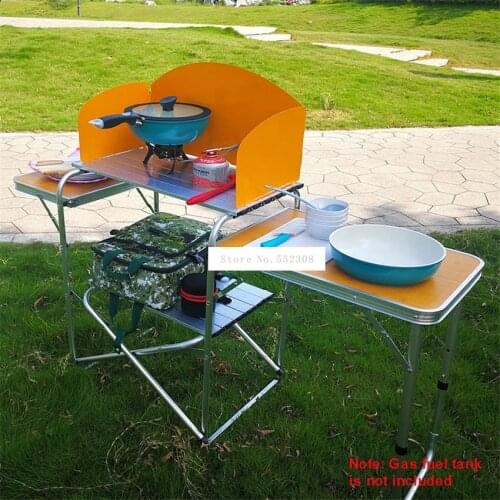 2-4 Person Outdoor Mobile Kitchen Aluminum alloy Foldable Cooking Desk Hiking Camping Gas Stove Cooker Cooking Pan Cookware Set