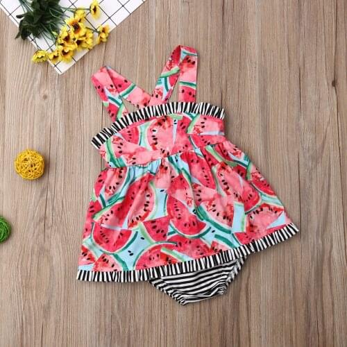 2020 New Baby Summer Clothing Infant Newborn Baby Girl Watermelon Clothes Set T-shirt Dress Clothes+Briefs PP Shorts 2Pcs Outfit