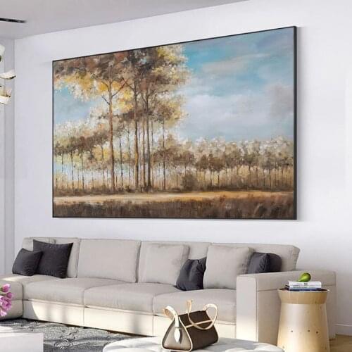 Abstract Brown Trees Oil Painting Handmade Landscape Wall Art 100% Hand Painted Canvas Painting For Living Room Decor No Frame
