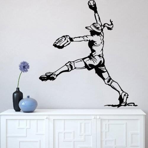 Baseball Girl Wall Stickers Pitcher Vinyl Decal Girls Room Decor Removable Modern Home Decoration Sports O128