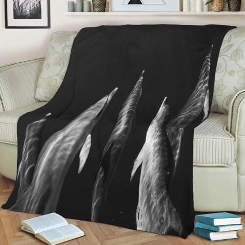 Black and white dolphins Flannel Throw Blanket 3D Printed Keep Warm Sofa Child Blanket Home Decor Textiles Dream Family Gift