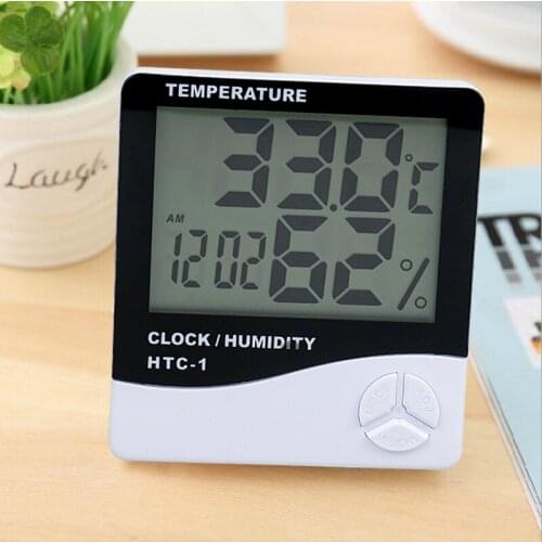 LCD Digital Temperature Humidity Meter Home Indoor Outdoor Hygrometer Thermometer Weather Station with Clock Temperature Meter