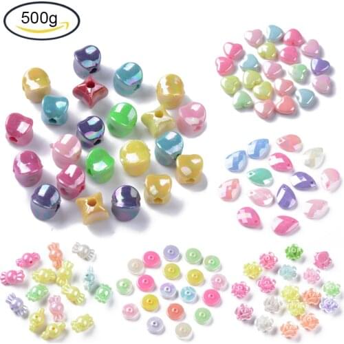 500g 11x12x5mm AB Color Heart Plated Opaque Acrylic Beads For DIY Jewelry Making , Hole: 1.8mm