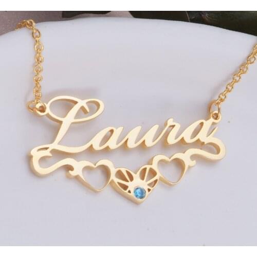 DODOAI Birthday Stone Custom Name Necklaces Stainless Steel Zirconia Necklace with Heart Personalized Name Custom Jewelry