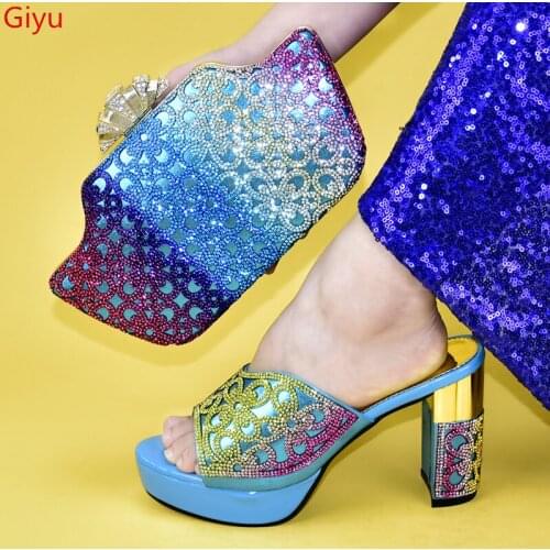 Doershow new Italian Shoe and Bag Set New 2020women Shoes and Bag Set In Italy sky blue Italian Shoes with Matching Bags!HMN1-4
