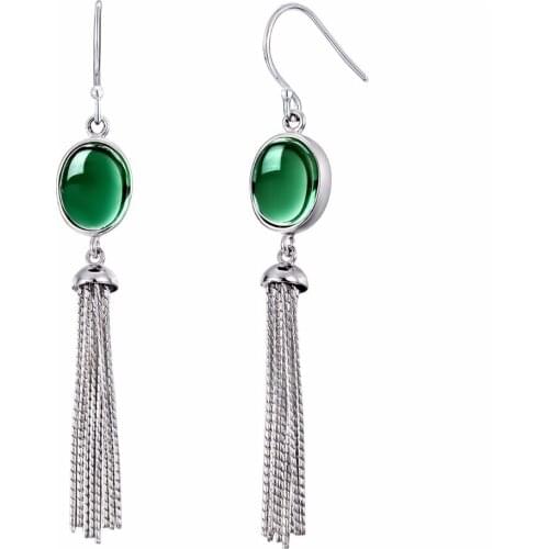 Elegance Crystal Long Drop Tassels Earrings For Women Green Crystal Gemstone 925 Sterling Silver Fine Earrings For Wholesale