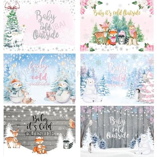 Winter Snow Wonderland Decorations Backdrop Baby Its Cold Outside Polar Bear Penguin Christmas Party Photography Background