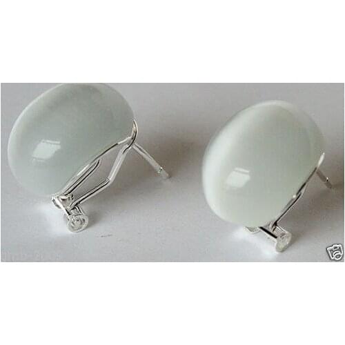 Hot sell new Silver Natural Wthie Opal Cat Eye Stud Earrings NEW