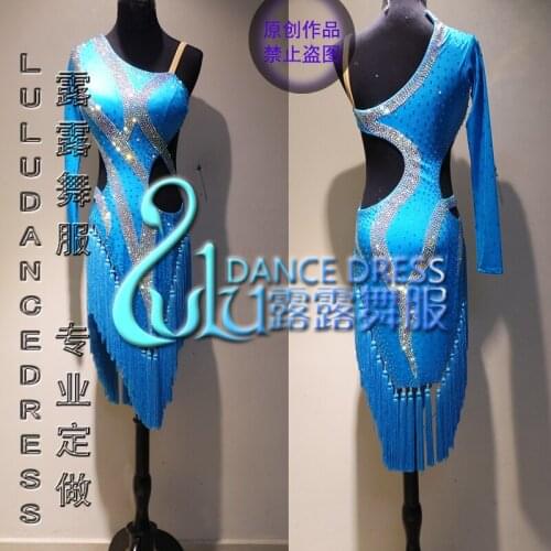 Blue tassel Samba Costume vestito Sexy Salsa latino dancewear latino sala da ballo di danza in costume cha-cha