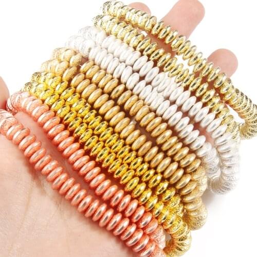 Rondelle Beads Natural Stone Hematite Flat Round Disc Loose Spacer Beads Embossed Flower Crafts Beads For Jewelry Making