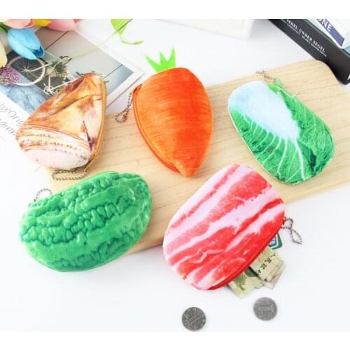 Small Wallet Women Mini Coin Purse Vegetable Bamboo Shoots Bitter Gourd Carrot Chinese Cabbage Pork Belly Key Headset Bag Cute