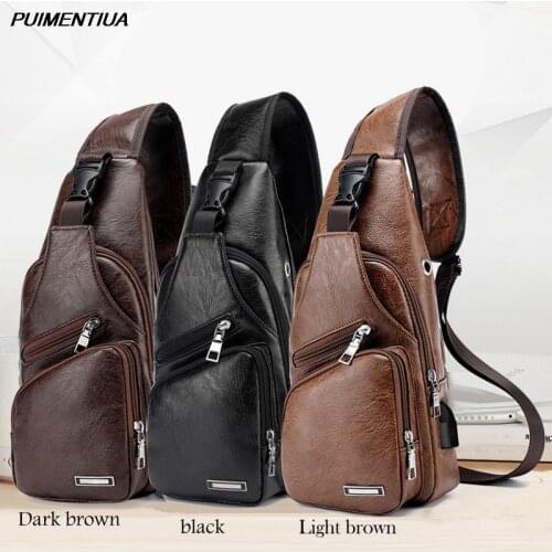 Mens USB Chest Bag Designer Men Messenger Crossbody Package PU Leather Shoulder Bags Package Travel Chest Bag Bolso Hombre