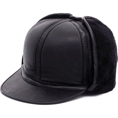 Adult Sheepskin Leather Male Winter Thickening Warm Hat Elder Ear Protection Cap Father Fashion Hat Manufacturers B-7137