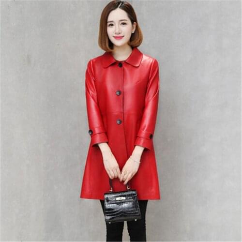 Spring autumn 2019 new sheep leather womens Big size leather jacket female long loose Korean version of the coat leatherJacket