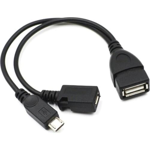 New Portable 2 In 1 5 Pin OTG Micro USB Host Power Y Splitter USB Adapter To Male Female Cable Black 500pcs/lot