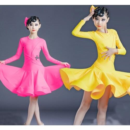 2021 Latin Dance Dress For Girls Long Sleeve Practice Dress Chacha Samba Tango Ballroom Dancing Dress Kids Stage Wear SL4645