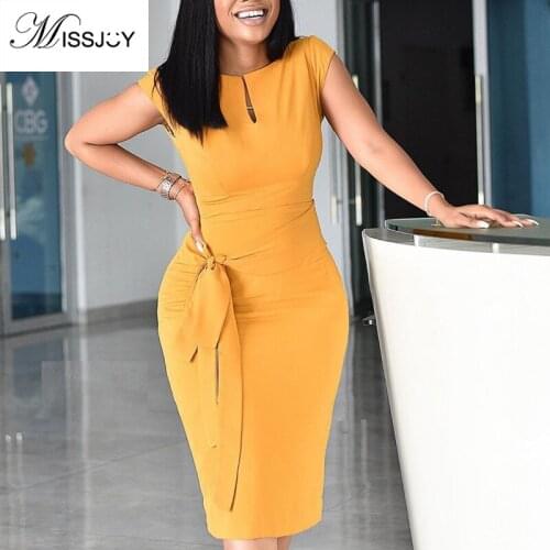 MISSJOY Summer Woman Dress Solid Color Bodycon Pencil Office Dresses For Ladies 2020 Formal Elegant High Waist Female Fashion
