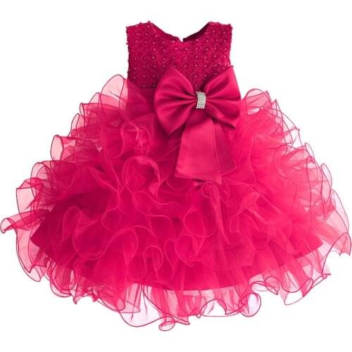 Amazing TUTU Style Girl Wedding Dress Pearls with Super Big Bow Kids Party Dresses for Girls roupas infantis menina 2-7 Years