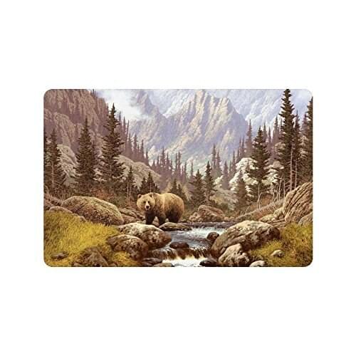 Anti-slip Door Mat Home Decor Grizzly Bear in the Rocky Mountains Indoor Outdoor Entrance Doormat Rubber Backing