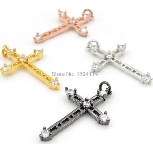 33*21*3mm Prong Setting Micro Pave Clear CZ Cross Charms Fit For Making DIY Bracelets Or Necklaces Jewelry