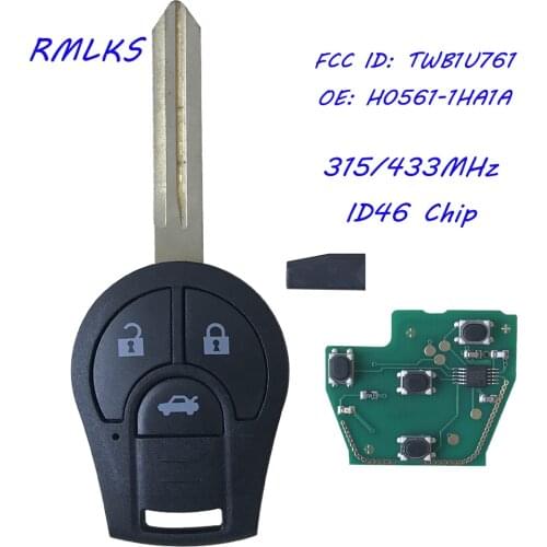 Remote Key Fit for Nissan 315MHz 433MHz ID46 Chip For Note March Qashqai Sunny Sylphy Tiida X-Trail TWB1U761 TWB1G766