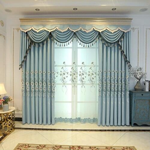 Embossed Embroidered Curtains Chenille Linen for Living Room Bedroom Study Modern Minimalist Curtains Tulle Valance Custom