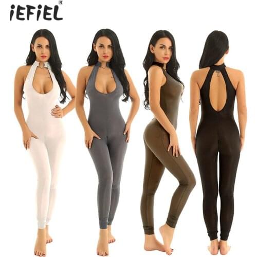 Sex Fetish Women See Through Sheer Bodystocking Lingerie Bodysuit Catsuit Sleeveless Open Bust Zipper Crotch Satin Teddy Leotard
