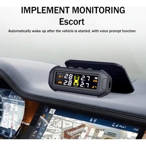 Solar Wireless Auto Car Tire Pressure Detector System Smart LCD Temperature Warning External Sensors
