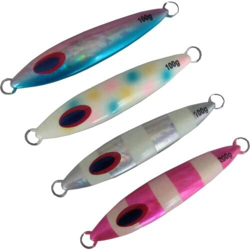 Swolfy 4pcs Slow Rocking Iron Bait Quick Sink Slow Shaking Noctilucent Jig Lure 100g/120g/150g Lead Fishing Lures Wobbler