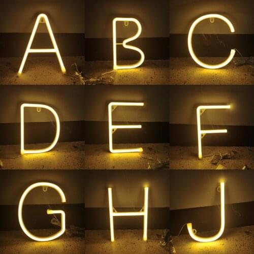 Warm Alphabet Led Neon Letter Sign Fairy Lights Festoon Garland USB Battery Operated Wall Wedding Xmas Anniversary Decoration