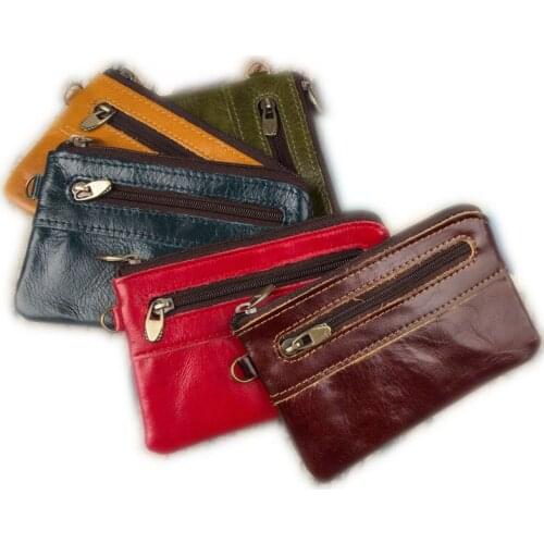 Genuine Leather Slim Coin Purse Women Coffee Coin Purse Men Zipper Around Wallet Card Holder