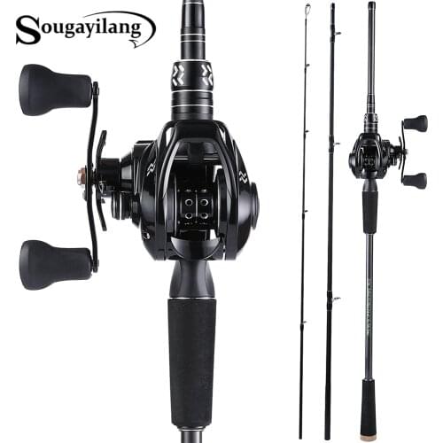 Sougayilang 3 Section 1.8-2.4m Carbon Fiber Fishing Rod and Reel Combos Baitcasting Fishing Rod with 12+1BB Baitcasting Reel Set