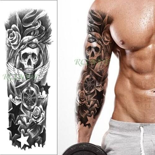 Waterproof Temporary Tattoo Sticker Vintage skull rose,dark creative personality fake tatto flash tatoo for men women