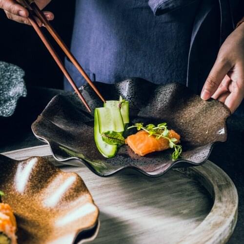 Japanese ceramic flat plate creative lotus leaf plate dessert plate western dinner plate pasta flat plate household