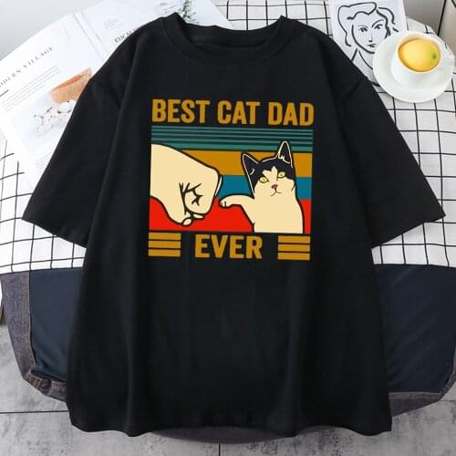 Man T Shirts Best Cat Dad Ever Print T-shirt Men Short Sleeve Top Oversized Tee Shirt Casual Loose Tees Plus Size Harajuku Tops