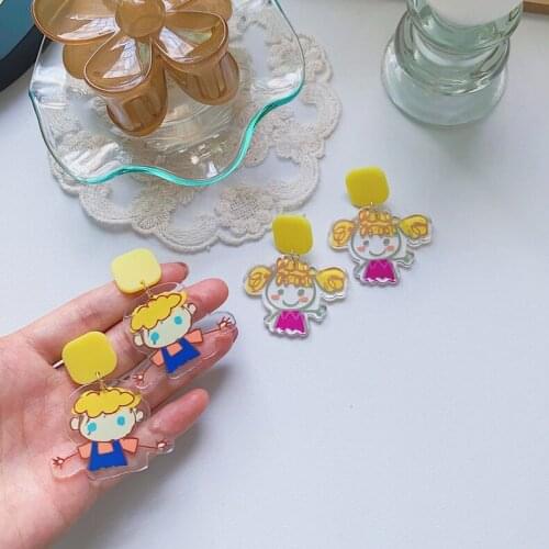 2021 Summer Japan Korean Cartoon Boys Girls Acrylic Drop Earrings For Women Fashion Bijoux Lovely Resin Pendientes Brincos