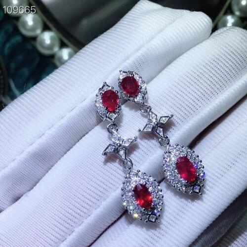 Fashion water drop Cross S925 silver natural red ruby gem drop earrings natural gemstone earrings women wedding gift jewelry