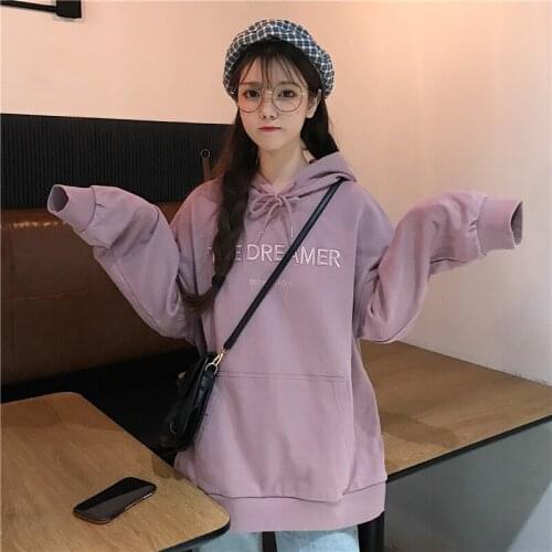 Hoodies Ladies Letter Loose Long Sleeve Simple Pullovers Hooded Casual Korean Style 2020 Spring All-Match Streetwear Women Bluzy