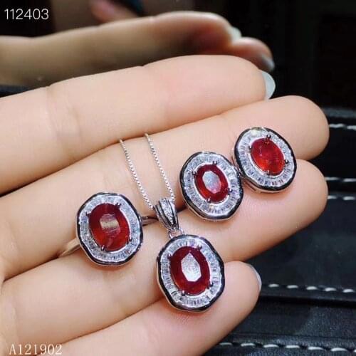 KJJEAXCMY exquisite jewelry 925 sterling silver inlaid natural ruby pendant necklace suit for women