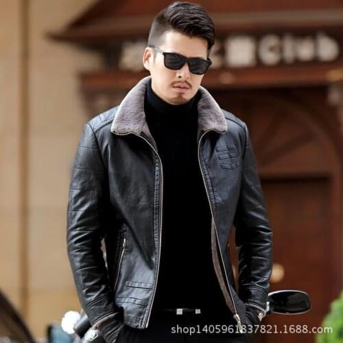 Winter 2021 young and middle-aged Haining integrated fur coat mens Plush thickened leather jacket
