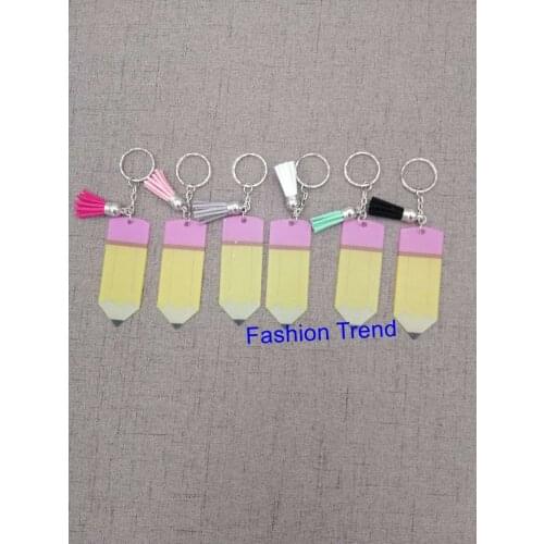 100pcs/lot hot selling Teachers' day acrylic keychain monogram good quality personalize pencil keychains