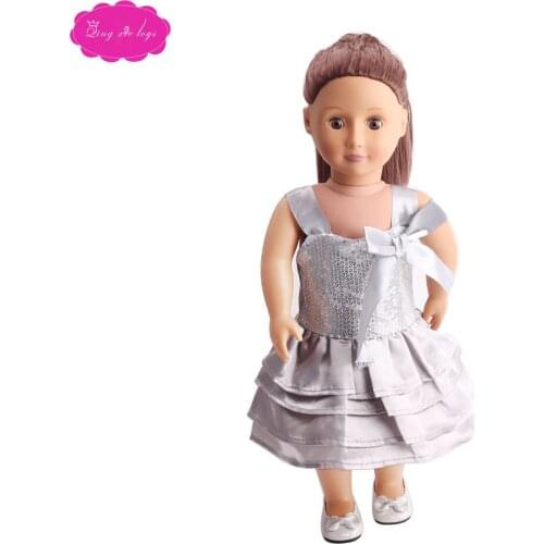 18 inch Girls doll dress Princess evening silver gown American newborn skirt Baby toys fit 43 cm baby dolls c40