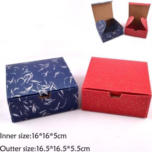 25PCS 16*16*5CM Candy/Cosmetic/Jewerly Red Blue color Corrugated paper box with lid, handmade gift boxes,Essential oil /soap box