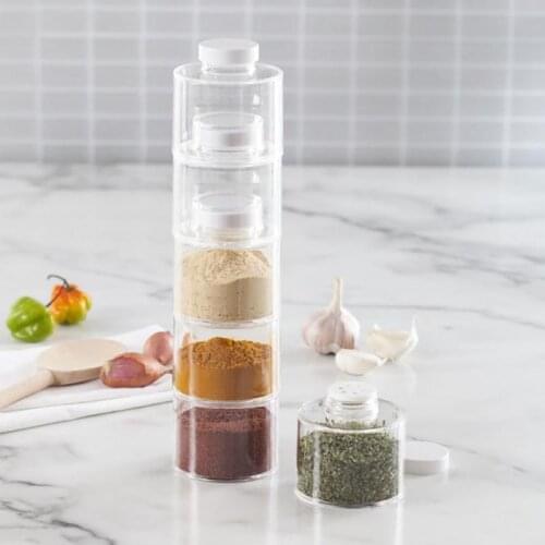 6pcs Kitchen Seasoning Cans Sugar Bowl Spice Jars Transparent Tower Type Superposed Seasoning Bottle Kitchen Gadget Sets